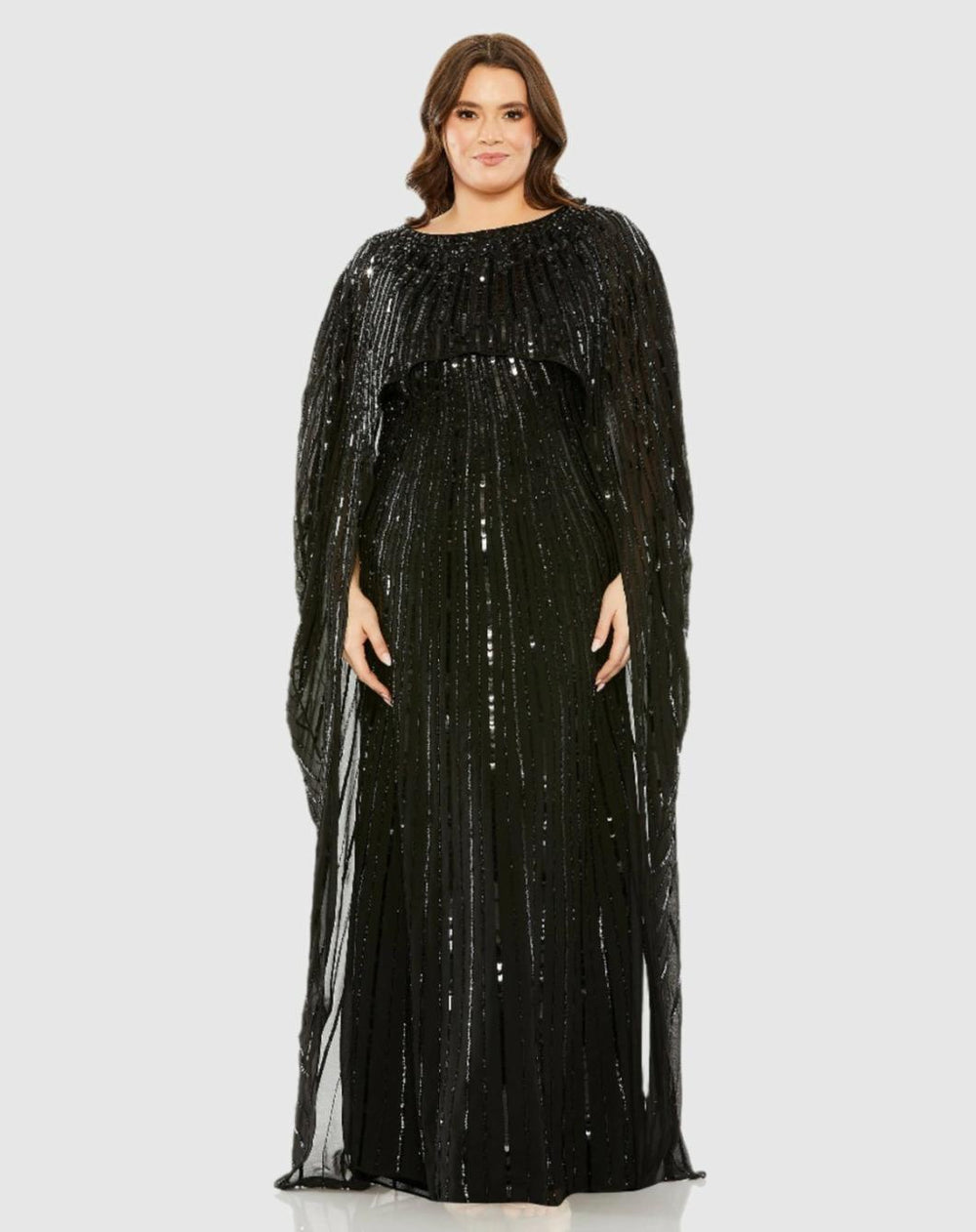 Plus Size Dresses | Women Mac Duggal Embellished Column Cape Dress Champagne
