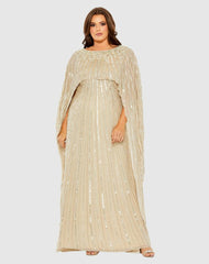 Plus Size Dresses | Women Mac Duggal Embellished Column Cape Dress Champagne
