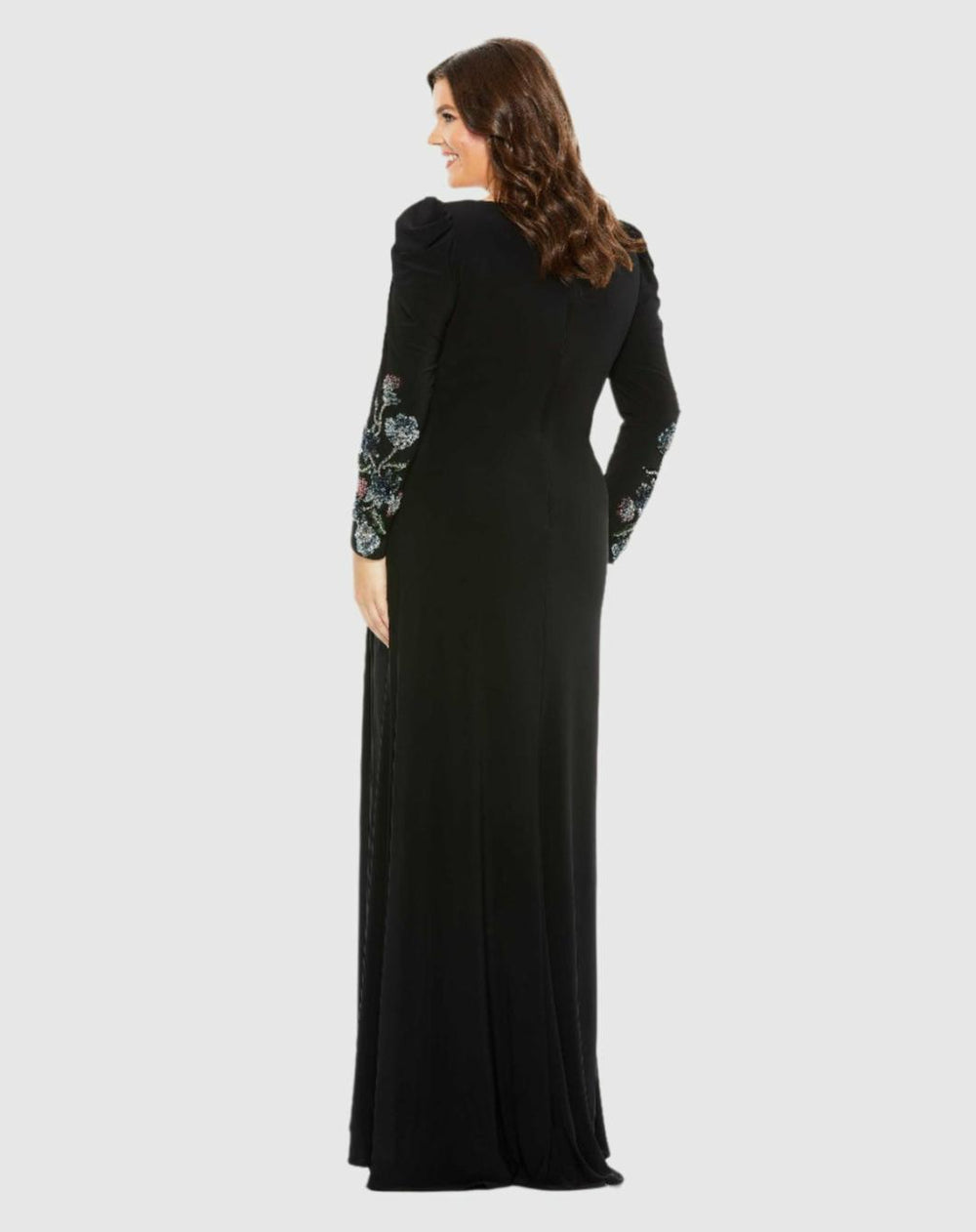 Plus Size Dresses | Women Mac Duggal Embellished Long Sleeve Faux Wrap Gown (Plus) Black