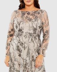 Plus Size Dresses | Women Mac Duggal Embroidered Long Sleeve A Line Gown Taupe