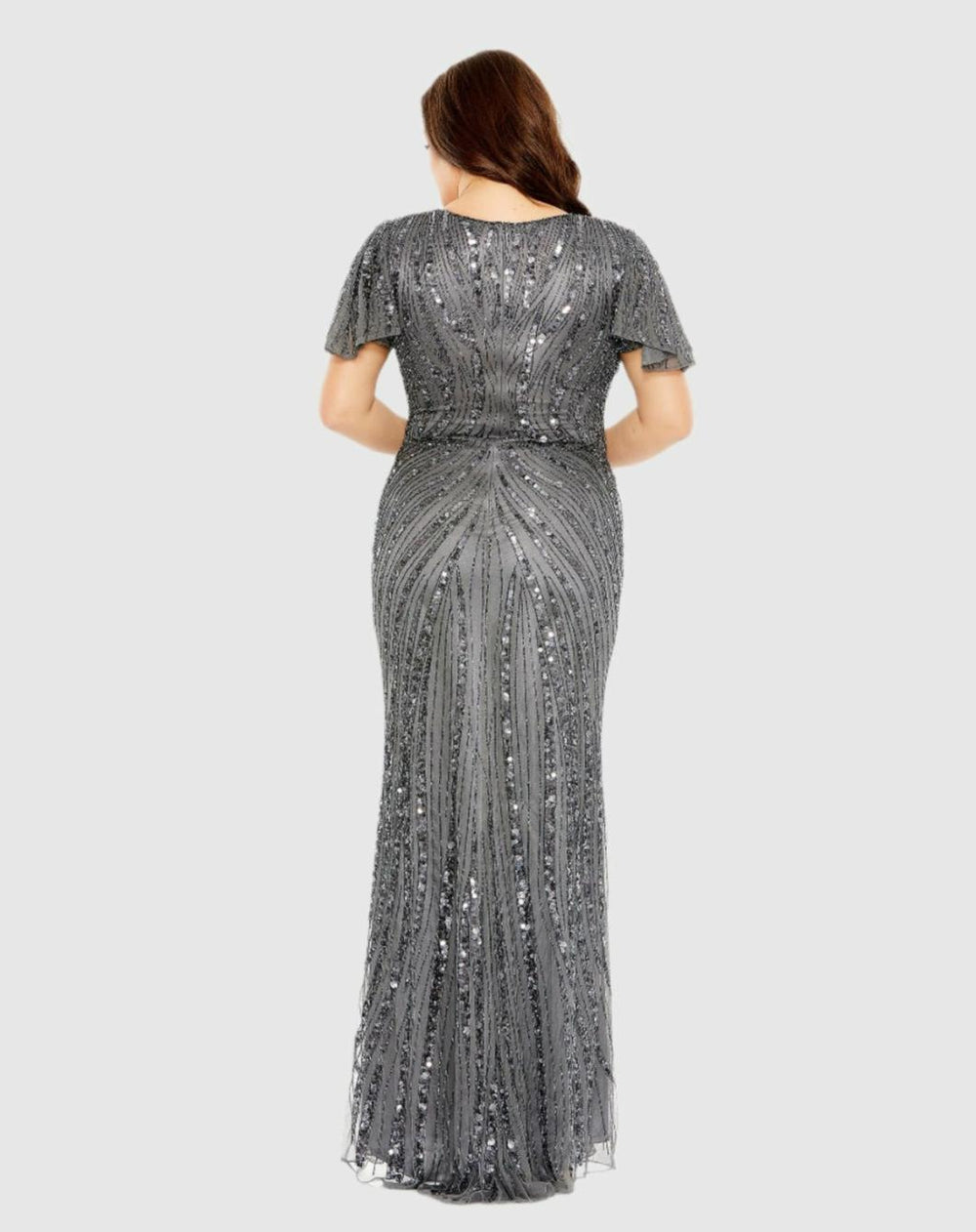 Plus Size Dresses | Women Mac Duggal Flutter Sleeve Embellished Dress Pewter