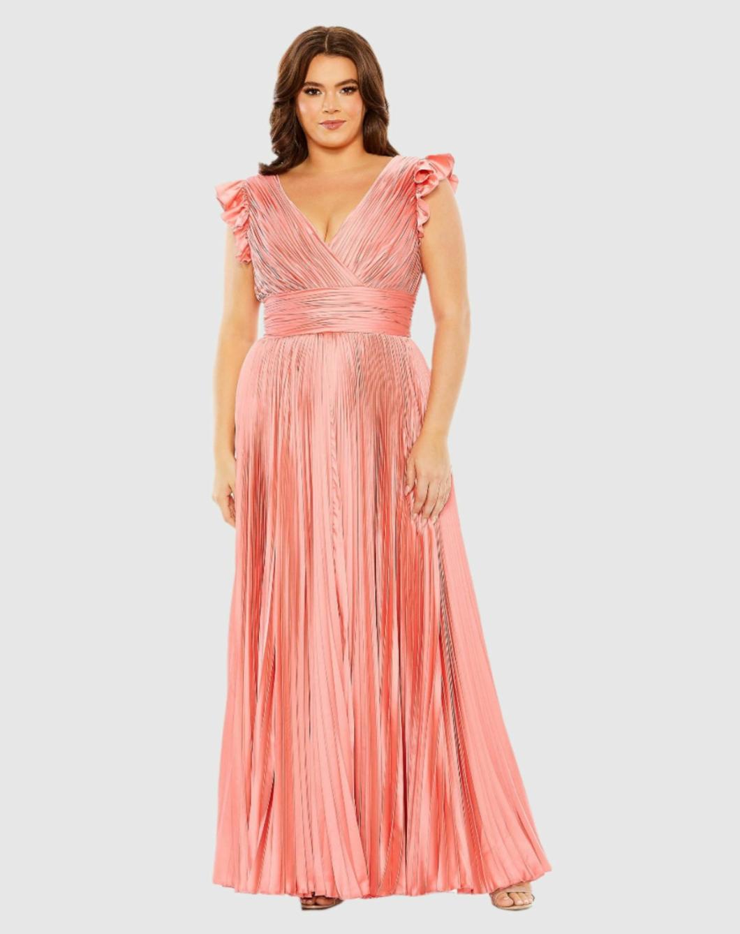 Plus Size Dresses | Women Mac Duggal Flutter Sleeve Pleated V-Neck Dress Coral