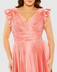 Plus Size Dresses | Women Mac Duggal Flutter Sleeve Pleated V-Neck Dress Coral