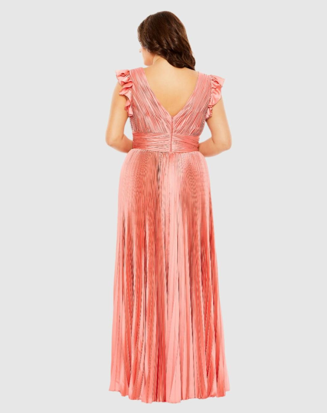 Plus Size Dresses | Women Mac Duggal Flutter Sleeve Pleated V-Neck Dress Coral