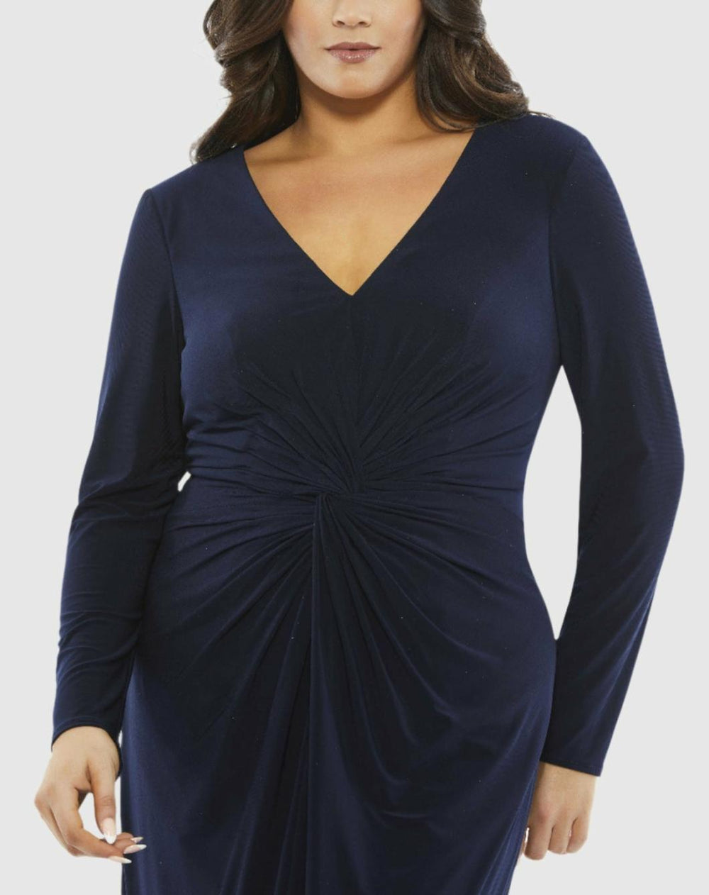 Plus Size Dresses | Women Mac Duggal Front Twist Long Sleeve V-Neck Gown (Plus) Midnight