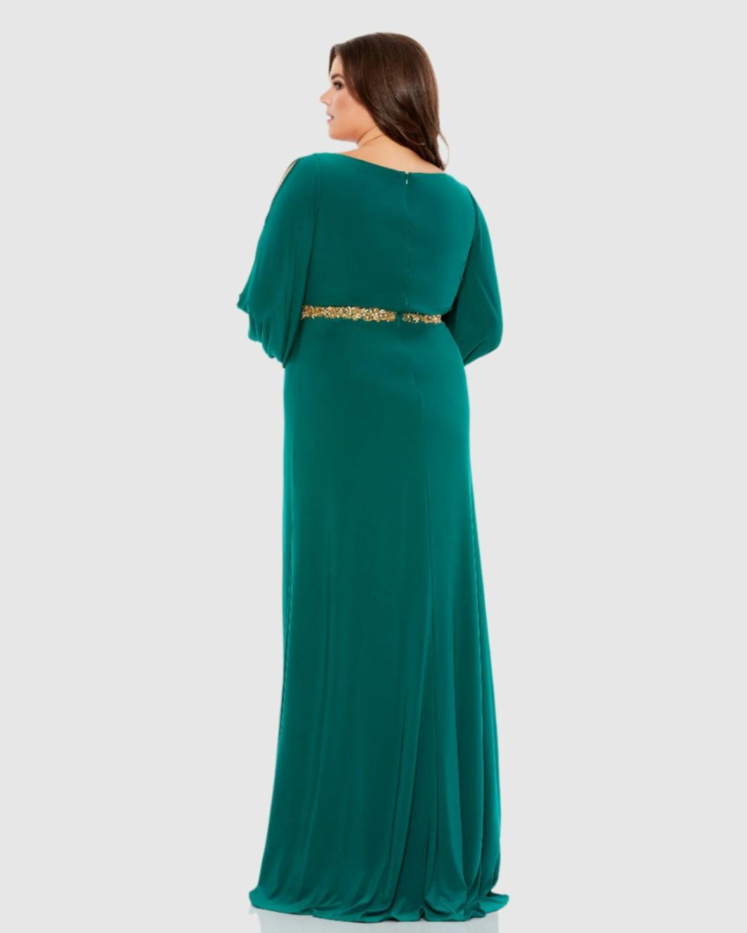 Plus Size Dresses | Women Mac Duggal Green Split Sleeve Surplice Gown (Plus) Emerald Green