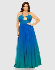 Plus Size Dresses | Women Mac Duggal Halter Ruched Ombre Gown (Plus) Ocean Ombre