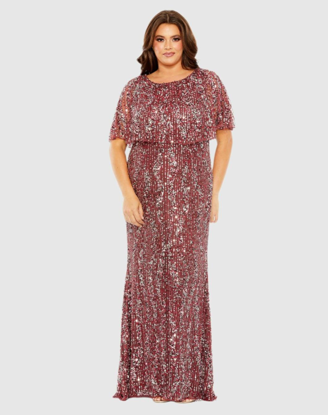 Plus Size Dresses | Women Mac Duggal High Neck Column Dress With Cape Mulberry