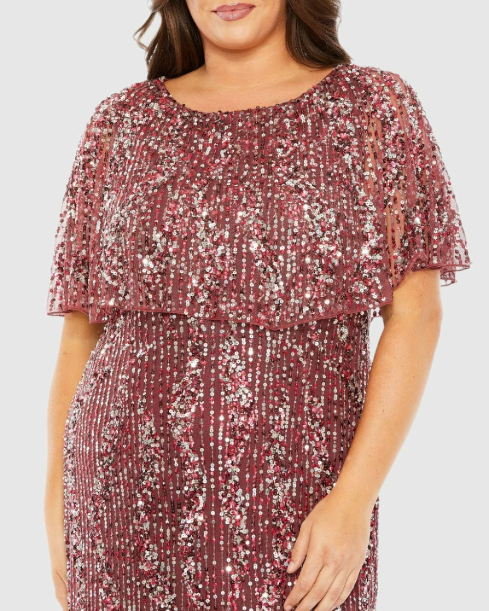 Plus Size Dresses | Women Mac Duggal High Neck Column Dress With Cape Mulberry