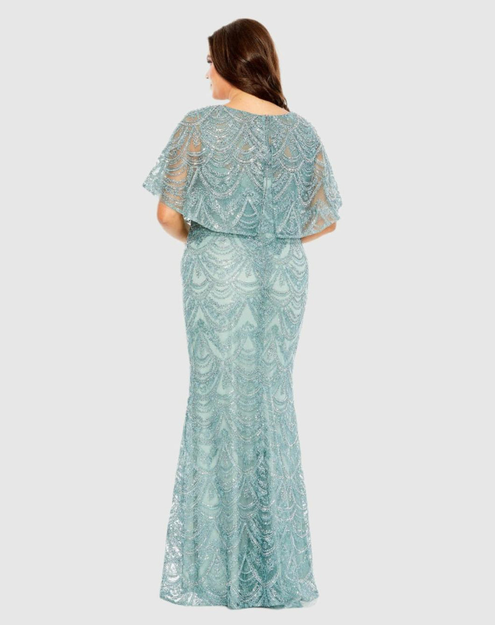 Plus Size Dresses | Women Mac Duggal High Neck Embellished Column Dress With Cape Plus Size Gown Platinum