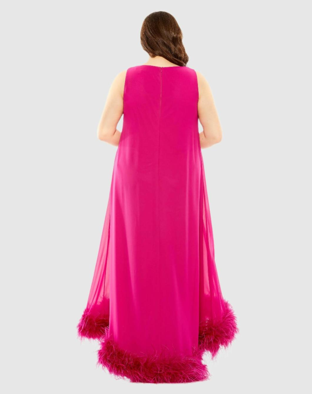 Plus Size Dresses | Women Mac Duggal High Neck Feather Hem Dress Fuchsia