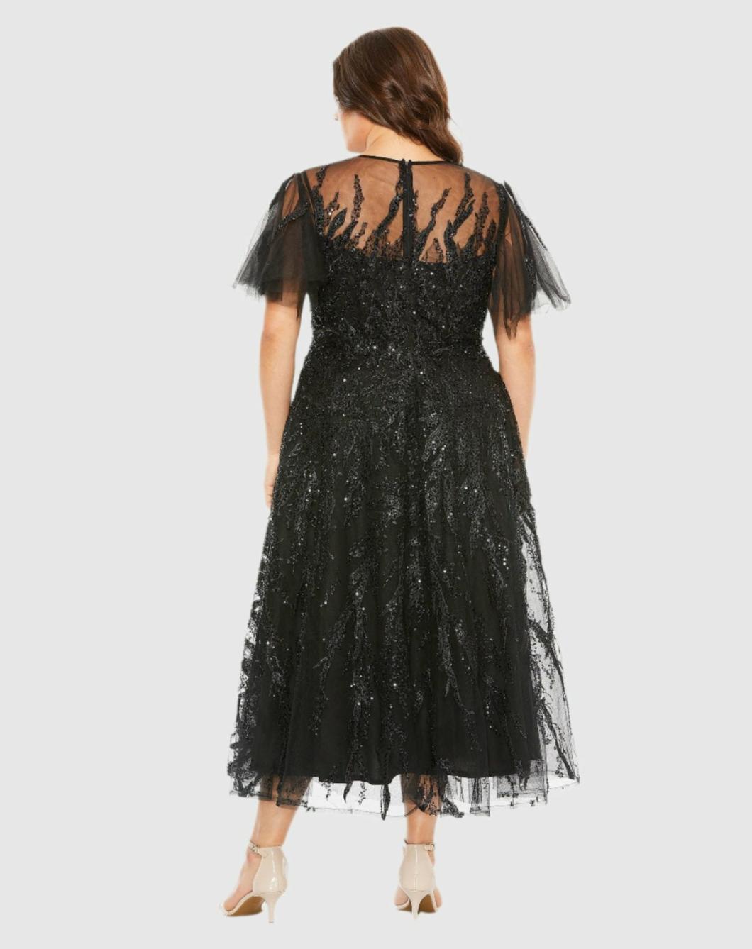 Plus Size Dresses | Women Mac Duggal High Neck Flutter Sleeve A Line Embellished Dress Plum