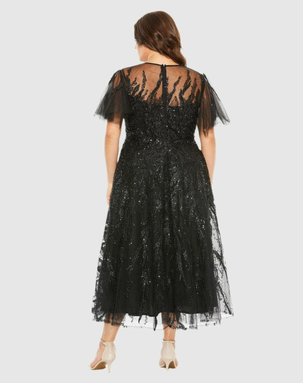 Plus Size Dresses | Women Mac Duggal High Neck Flutter Sleeve A Line Embellished Dress Plum