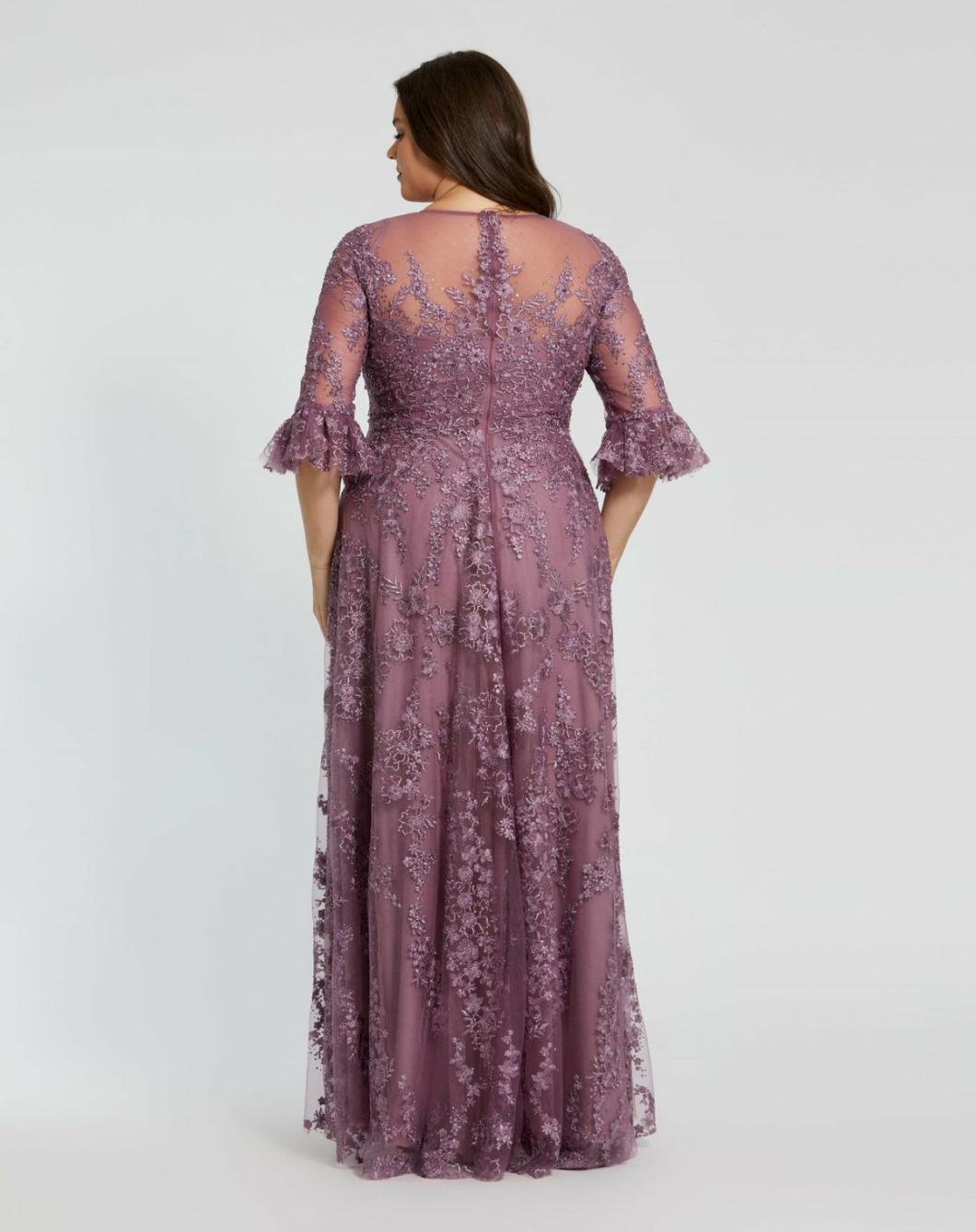 Plus Size Dresses | Women Mac Duggal High Neck Flutter Sleeve Embroidered A Line Dress Vintage Lilac