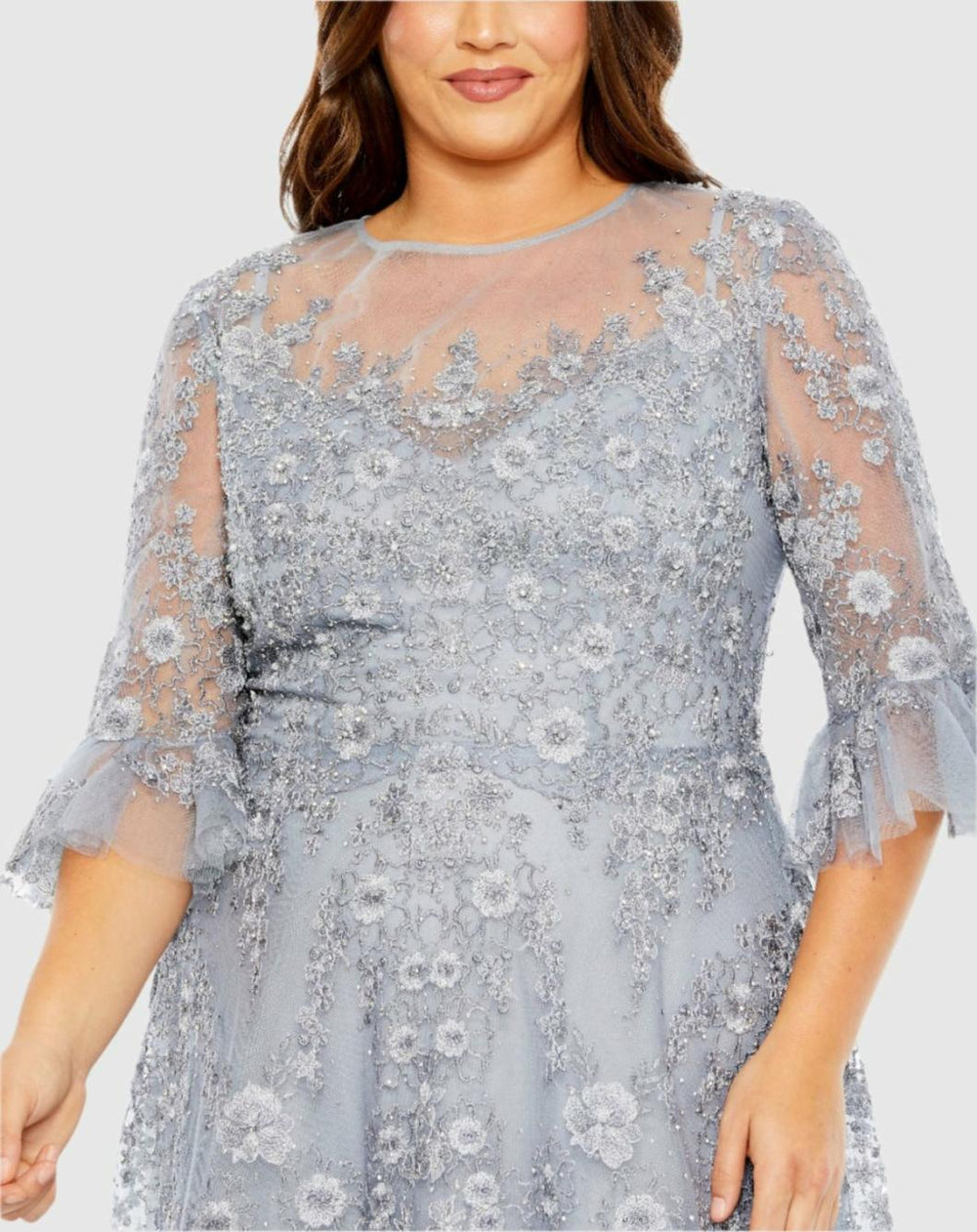 Plus Size Dresses | Women Mac Duggal High Neck Flutter Sleeve Embroidered A Line Dress Vintage Lilac