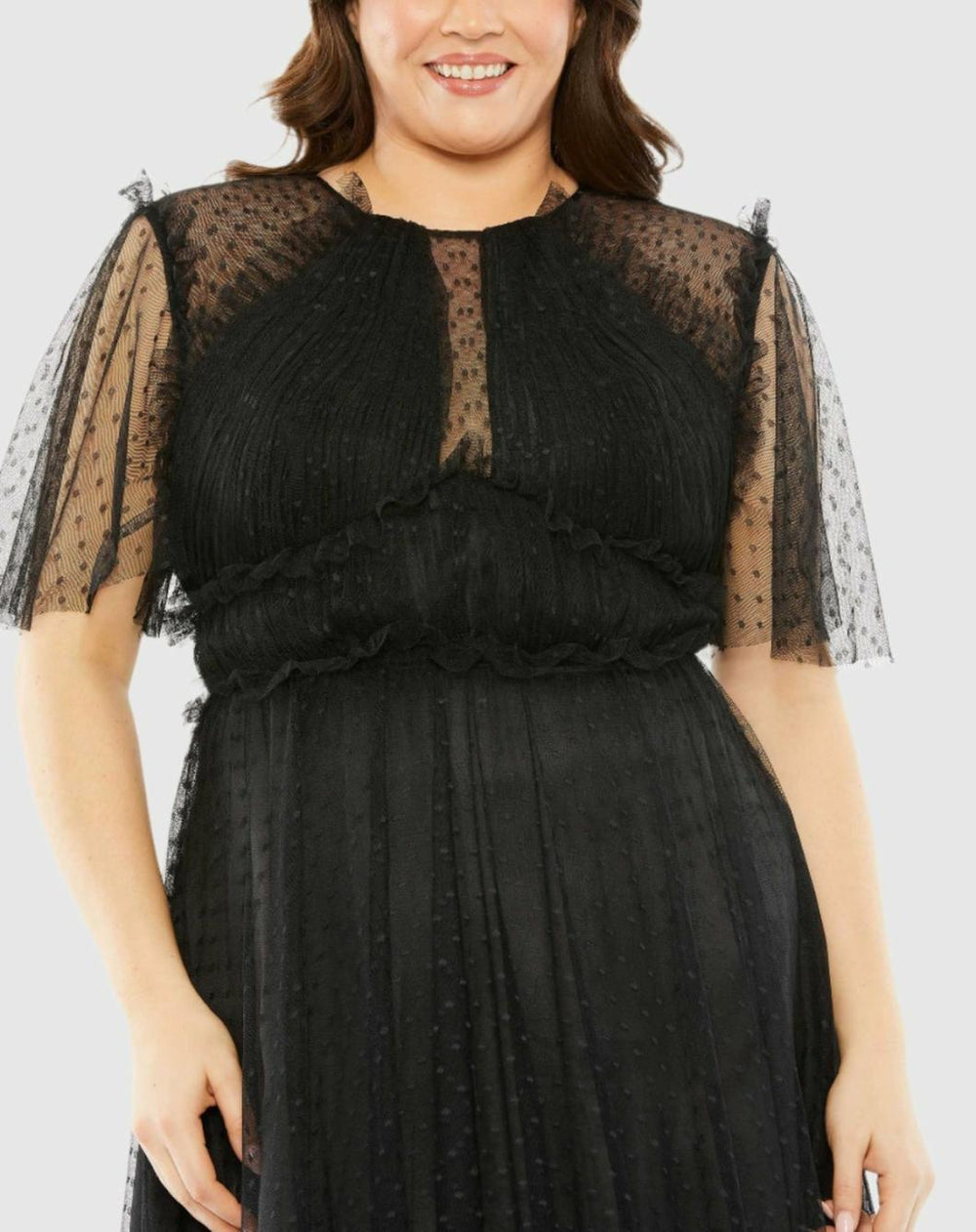 Plus Size Dresses | Women Mac Duggal High Neck Tulle Polka Dot Detail Dress Black
