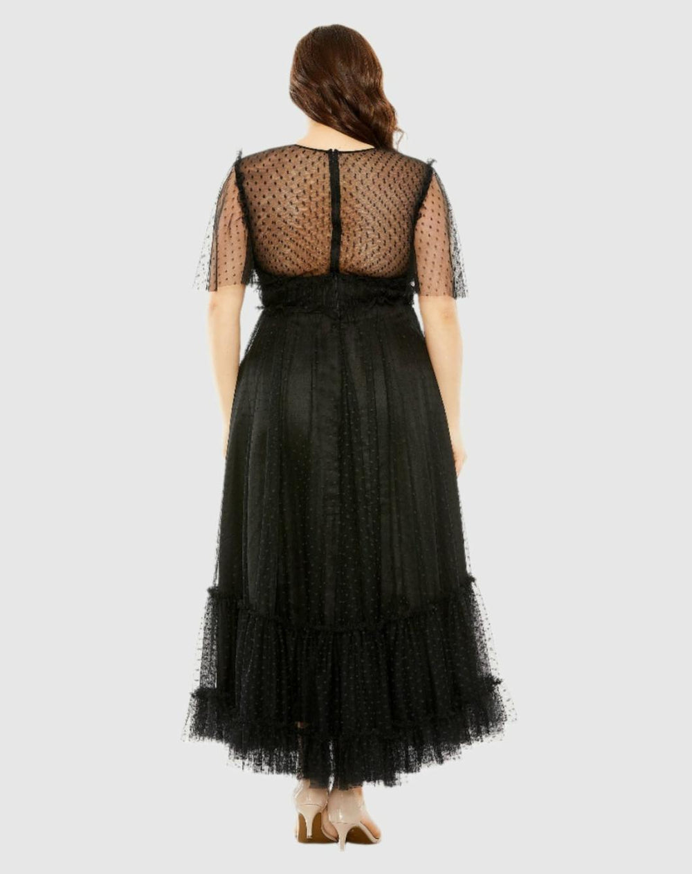 Plus Size Dresses | Women Mac Duggal High Neck Tulle Polka Dot Detail Dress Black