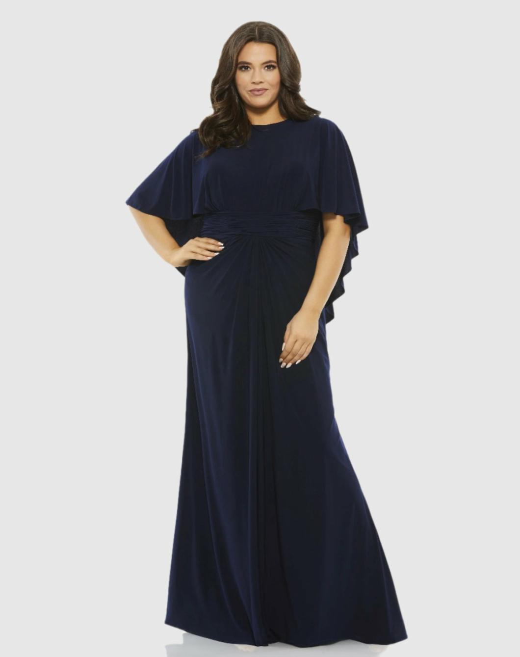 Plus Size Dresses | Women Mac Duggal Jersey Cape Sleeve A Line Gown (Plus) Navy