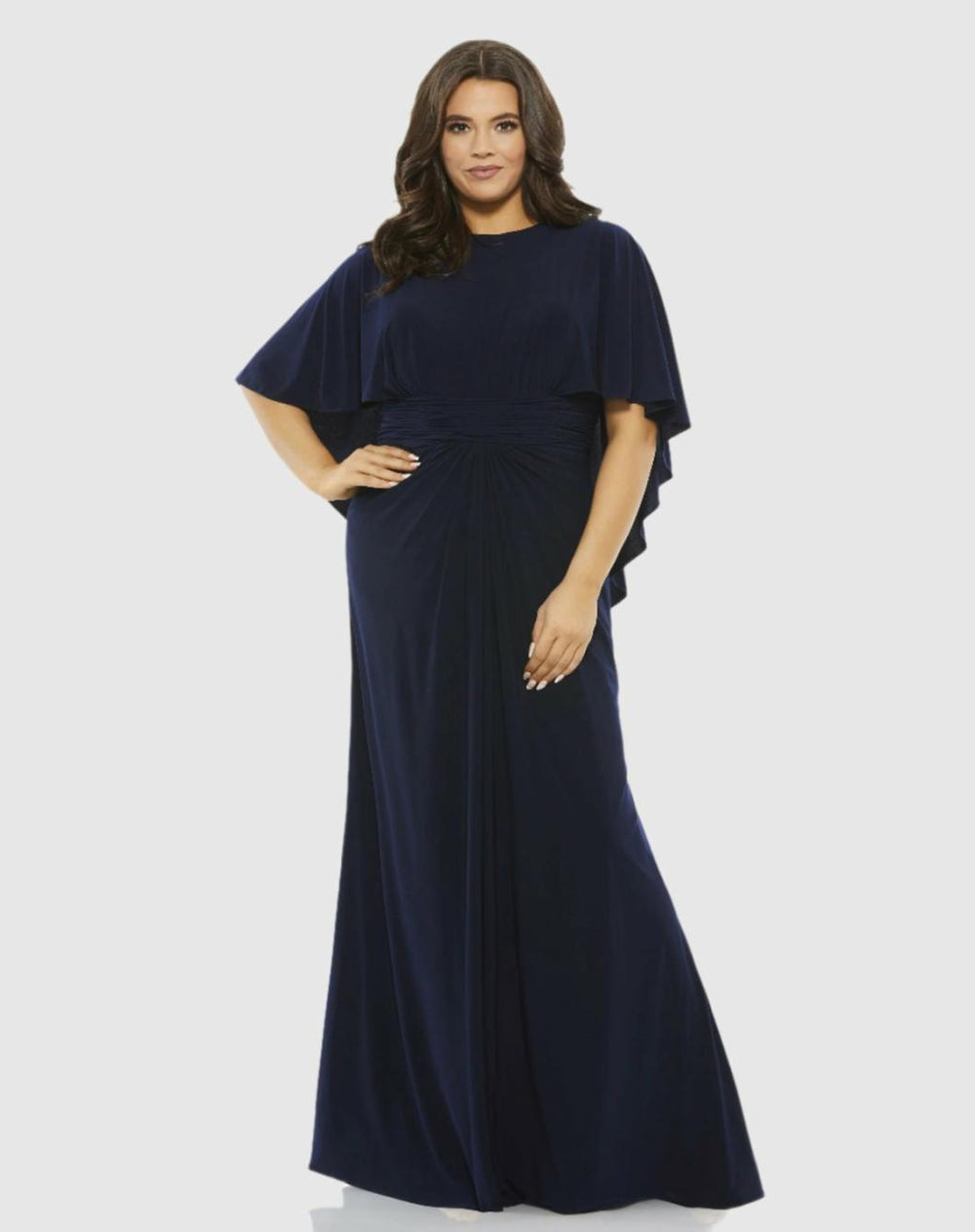 Plus Size Dresses | Women Mac Duggal Jersey Cape Sleeve A Line Gown (Plus) Navy