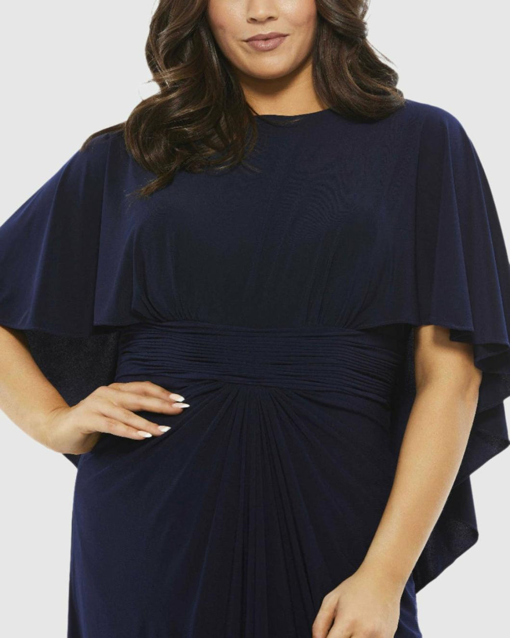 Plus Size Dresses | Women Mac Duggal Jersey Cape Sleeve A Line Gown (Plus) Navy