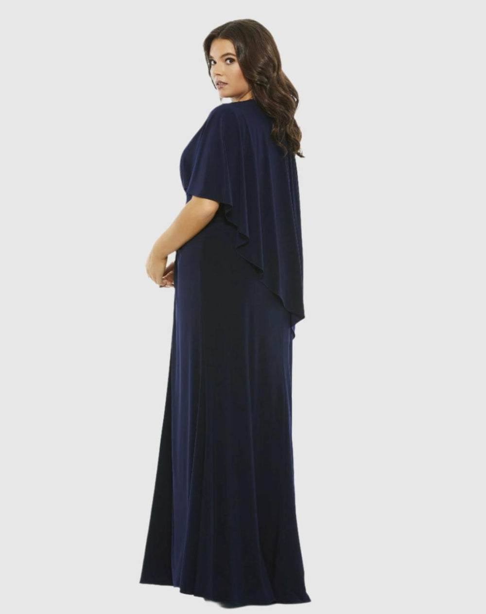 Plus Size Dresses | Women Mac Duggal Jersey Cape Sleeve A Line Gown (Plus) Navy