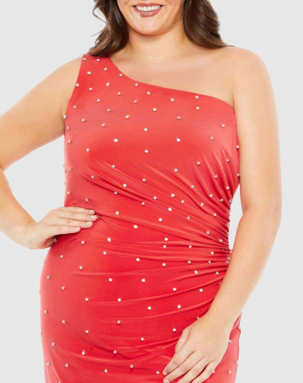 Plus Size Dresses | Women Mac Duggal Jewel Encrusted Draped One Shoulder Gown (Plus) Cherry