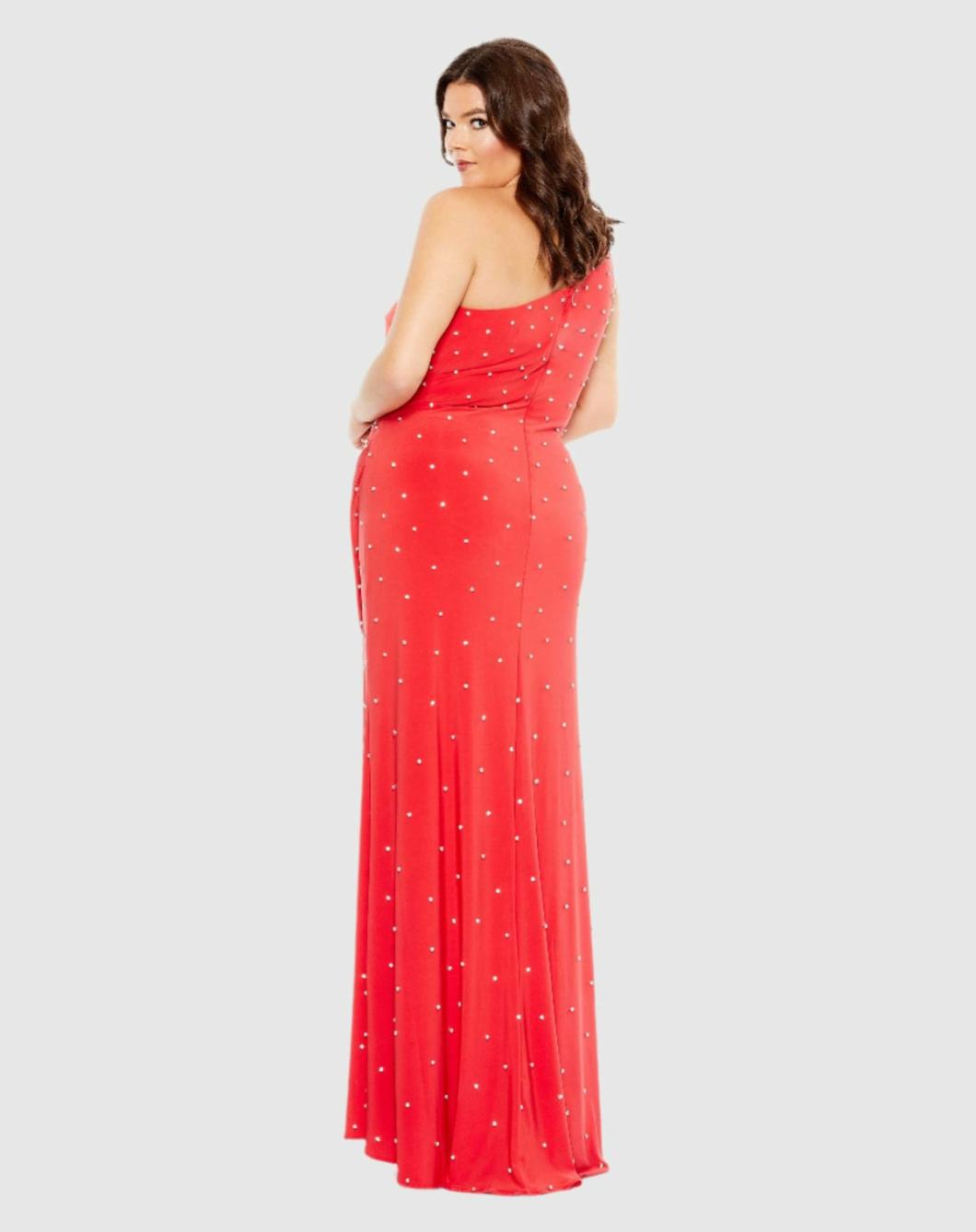 Plus Size Dresses | Women Mac Duggal Jewel Encrusted Draped One Shoulder Gown (Plus) Cherry