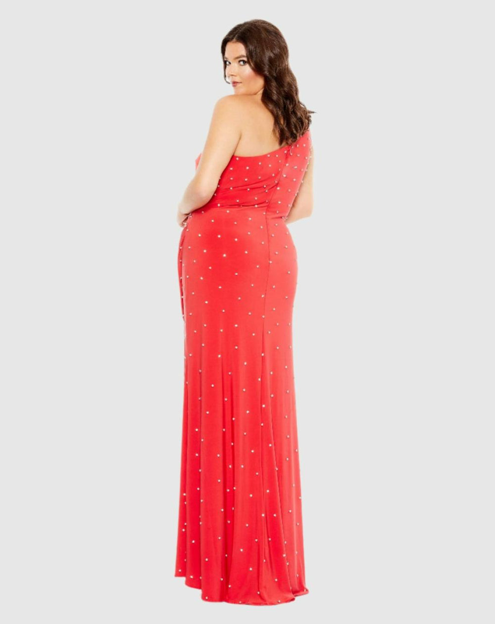 Plus Size Dresses | Women Mac Duggal Jewel Encrusted Draped One Shoulder Gown (Plus) Cherry