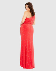 Plus Size Dresses | Women Mac Duggal Jewel Encrusted Draped One Shoulder Gown (Plus) Cherry
