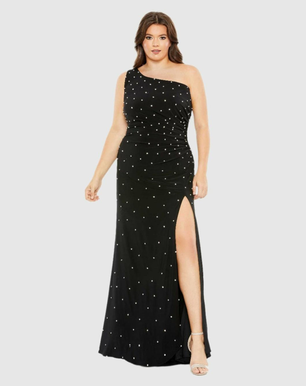 Plus Size Dresses | Women Mac Duggal Jewel Encrusted Draped One Shoulder Gown (Plus) Cherry