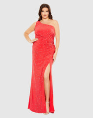 Plus Size Dresses | Women Mac Duggal Jewel Encrusted Draped One Shoulder Gown (Plus) Cherry
