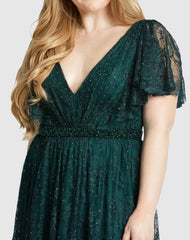 Plus Size Dresses | Women Mac Duggal Lace Flutter Sleeve A Line Gown Midnight