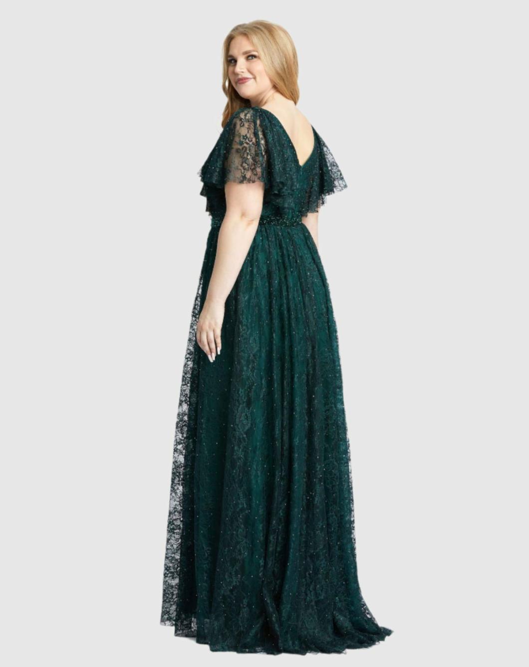 Plus Size Dresses | Women Mac Duggal Lace Flutter Sleeve A Line Gown Midnight