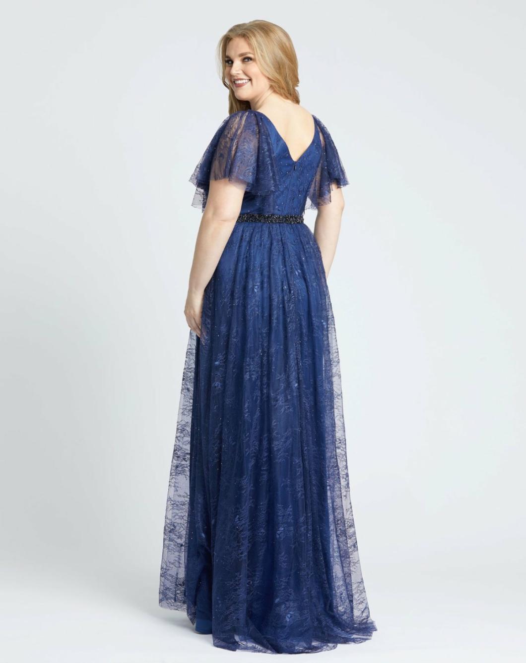 Plus Size Dresses | Women Mac Duggal Lace Flutter Sleeve A Line Gown Midnight