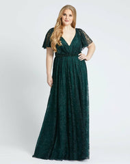 Plus Size Dresses | Women Mac Duggal Lace Flutter Sleeve A Line Gown Midnight