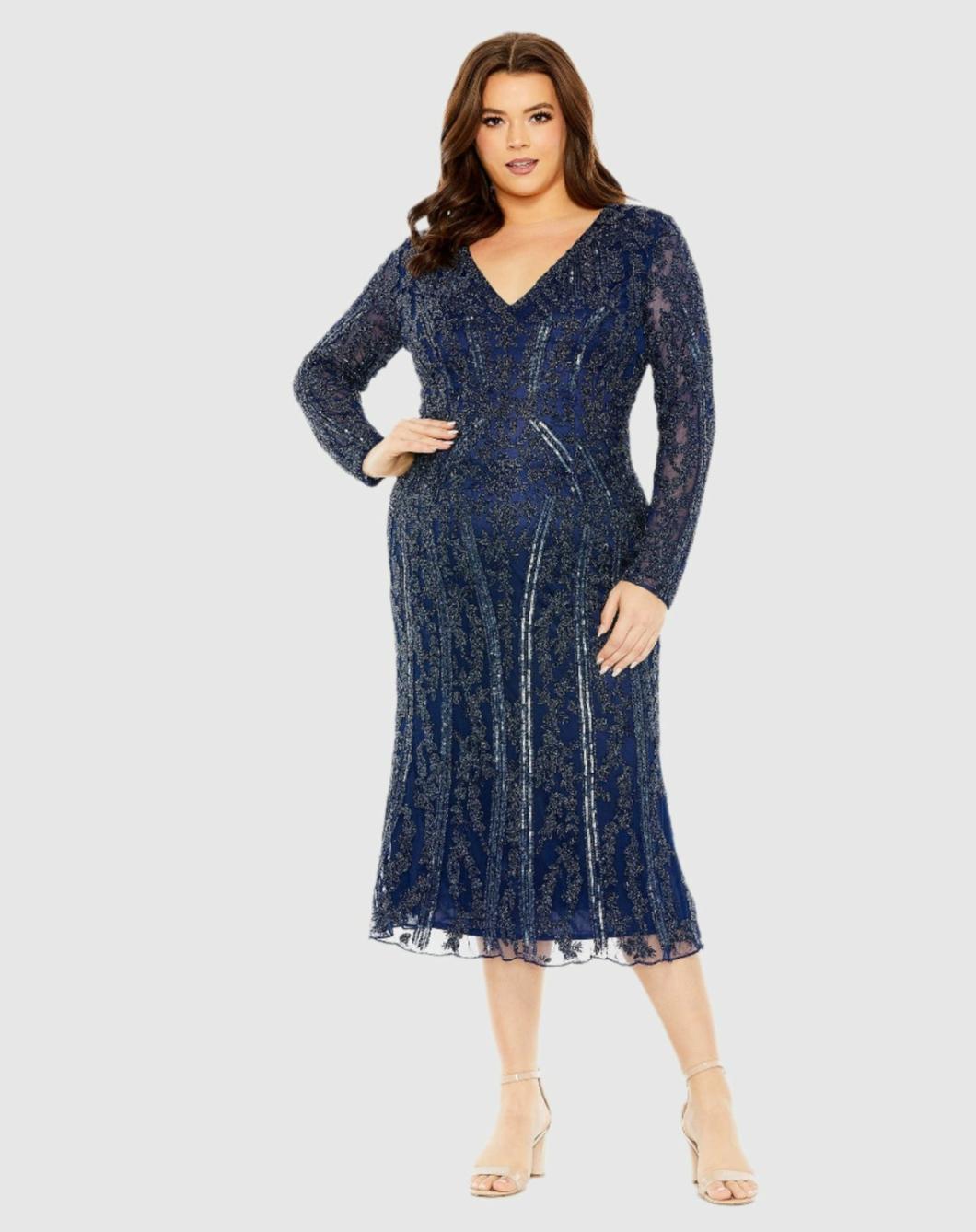 Plus Size Dresses | Women Mac Duggal Long Sleeve Embellished Dress Midnight