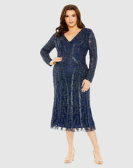 Plus Size Dresses | Women Mac Duggal Long Sleeve Embellished Dress Midnight