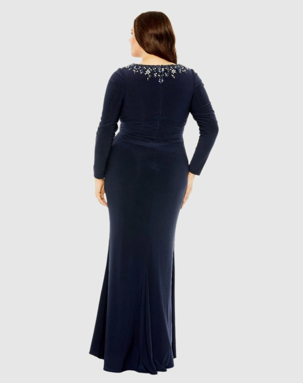 Plus Size Dresses | Women Mac Duggal Long Sleeve Embellished Neckline Jersey Gown Midnight