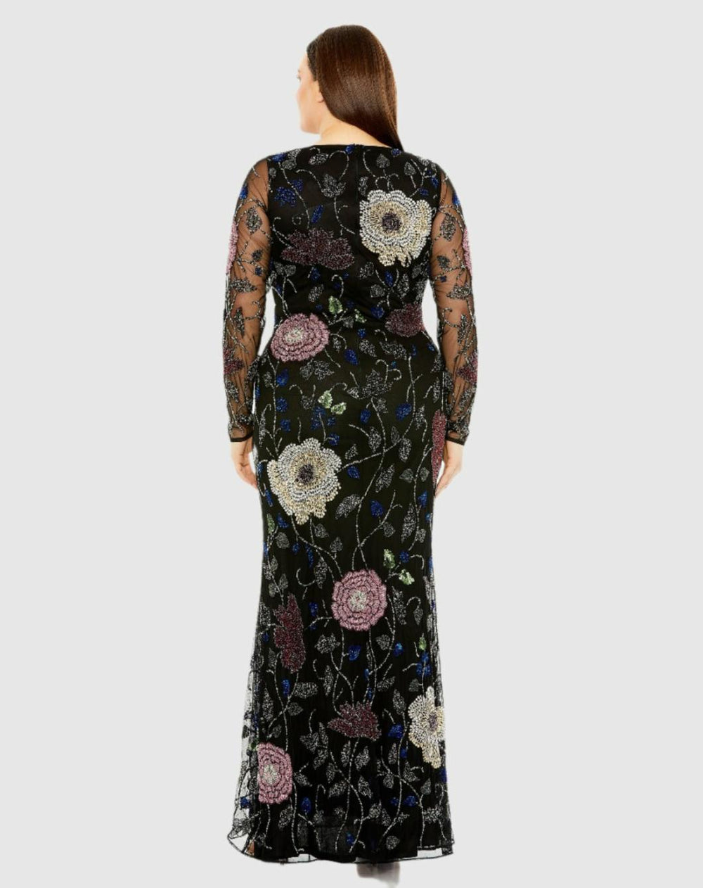 Plus Size Dresses | Women Mac Duggal Long Sleeve High Neck Floral Embroidered Dress Black Multi