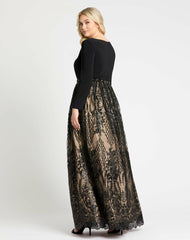 Plus Size Dresses | Women Mac Duggal Long Sleeve High Neck Lace A Line Gown - FINAL SALE Black Nude