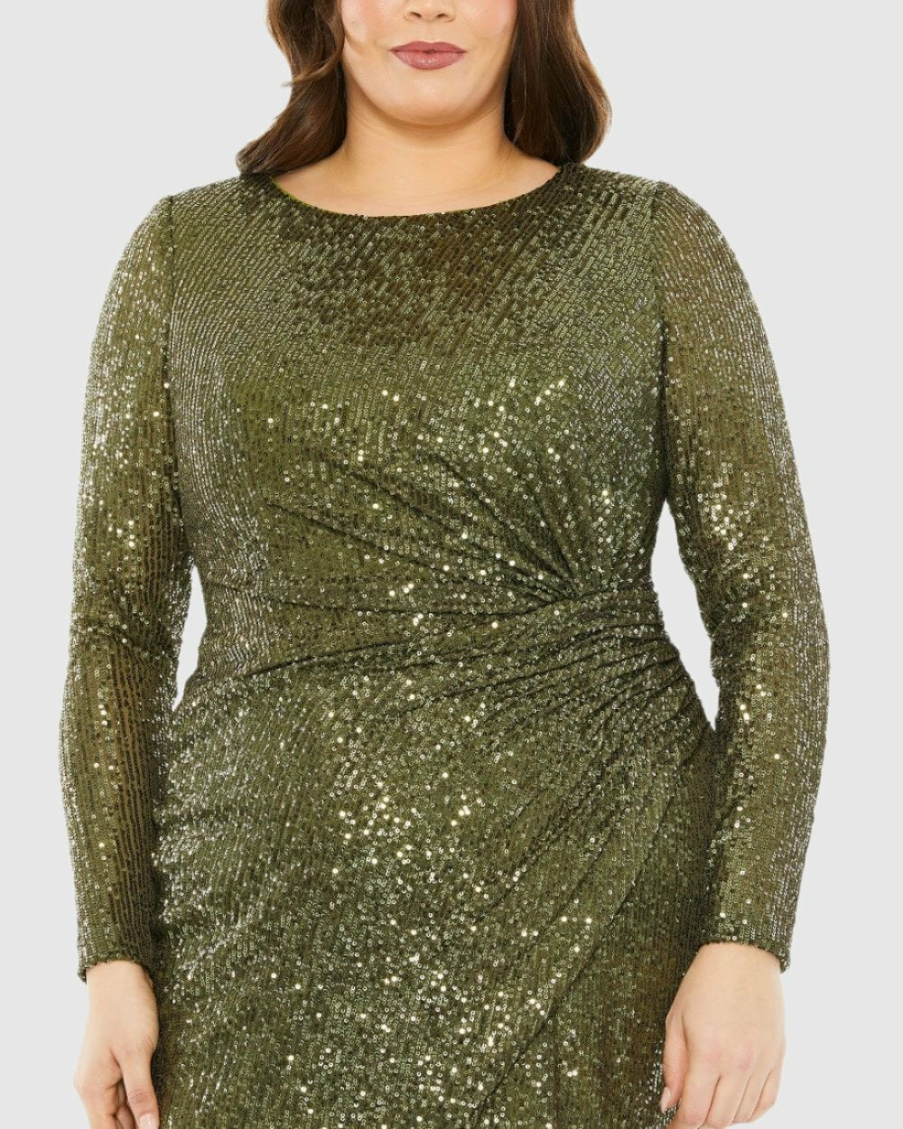 Plus Size Dresses | Women Mac Duggal Long Sleeve Sequin Gathered Waist Dress Black