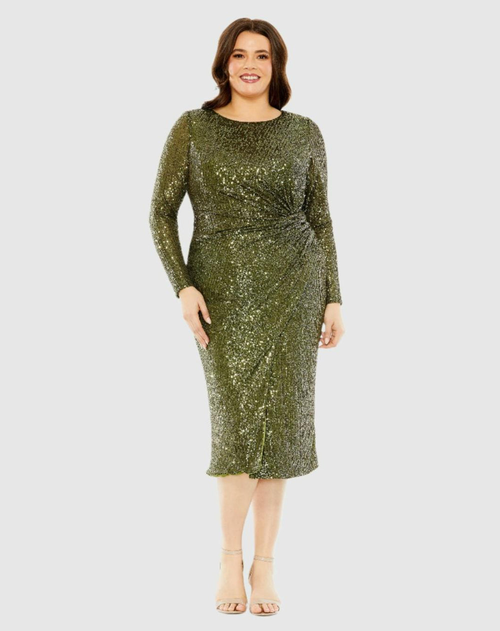 Plus Size Dresses | Women Mac Duggal Long Sleeve Sequin Gathered Waist Dress Black
