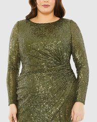 Plus Size Dresses | Women Mac Duggal Long Sleeve Sequin Gathered Waist Dress Black