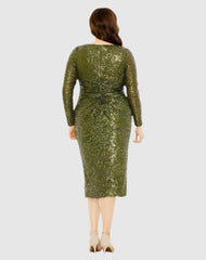 Plus Size Dresses | Women Mac Duggal Long Sleeve Sequin Gathered Waist Dress Black