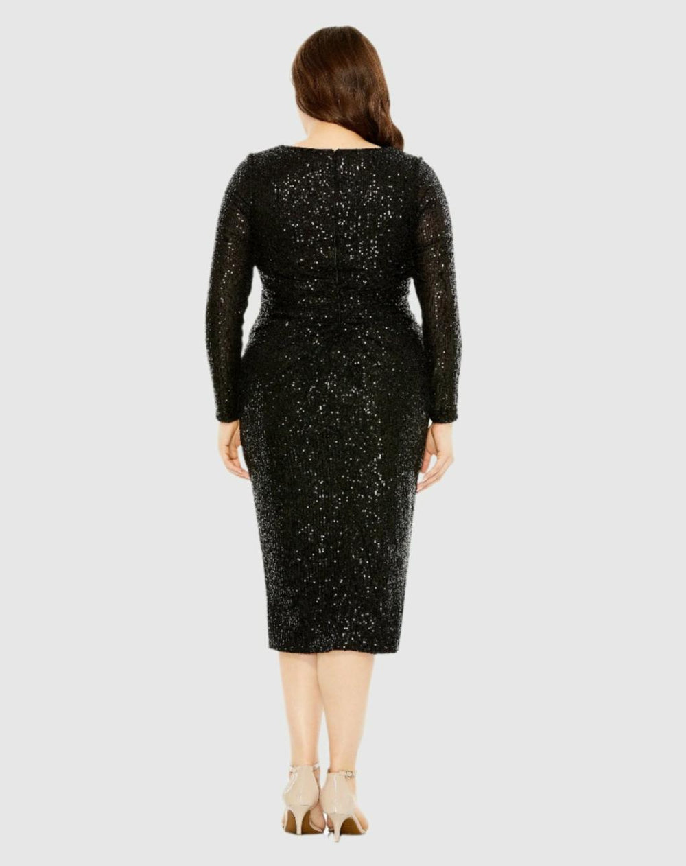 Plus Size Dresses | Women Mac Duggal Long Sleeve Sequin Gathered Waist Dress Black