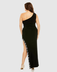 Plus Size Dresses | Women Mac Duggal One Shoulder Asymmetrical Embellished Hem Dress Black Multi