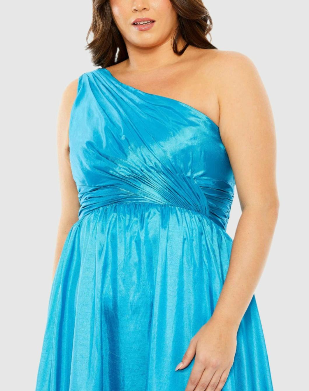 Plus Size Dresses | Women Mac Duggal One Shoulder Asymmetrical Ruffle Hem Gown Turquoise