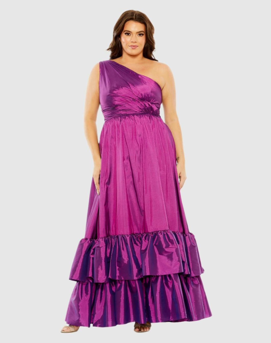 Plus Size Dresses | Women Mac Duggal One Shoulder Asymmetrical Ruffle Hem Gown Turquoise
