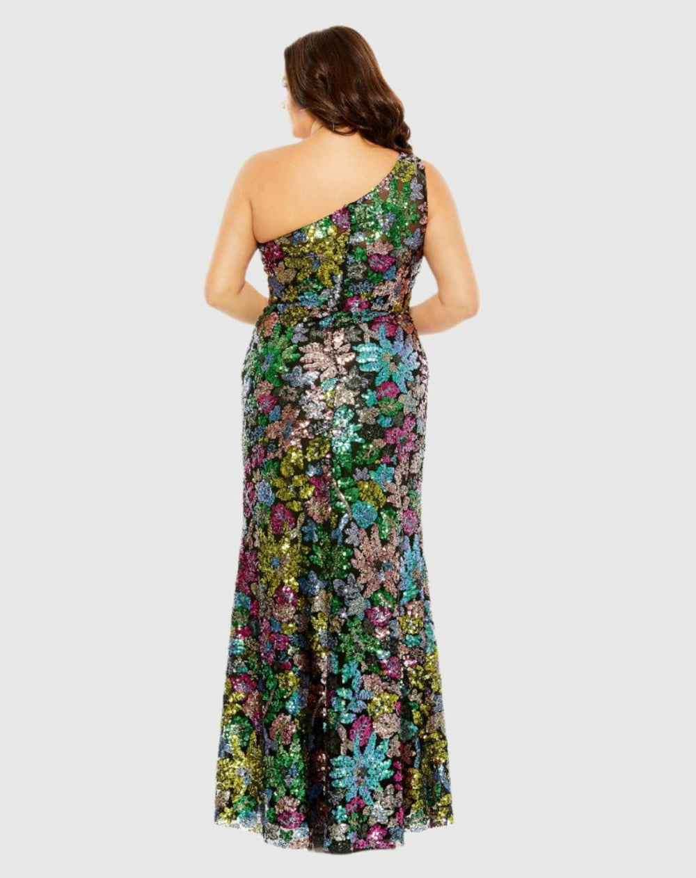 Plus Size Dresses | Women Mac Duggal One Shoulder Floral Sequin Gown Black Multi