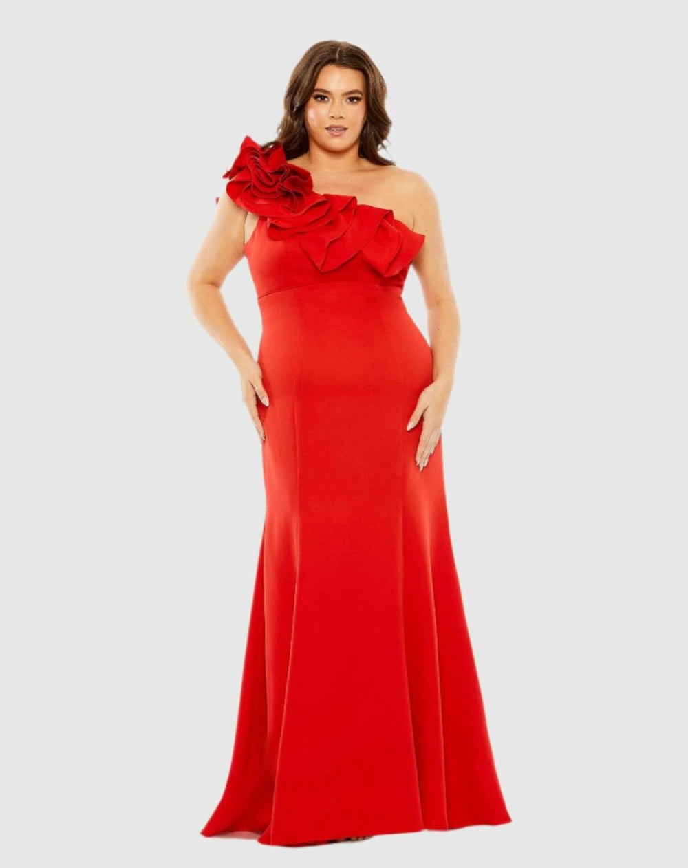 Plus Size Dresses | Women Mac Duggal One Shoulder Ruffle Detailed Gown (Plus) Red